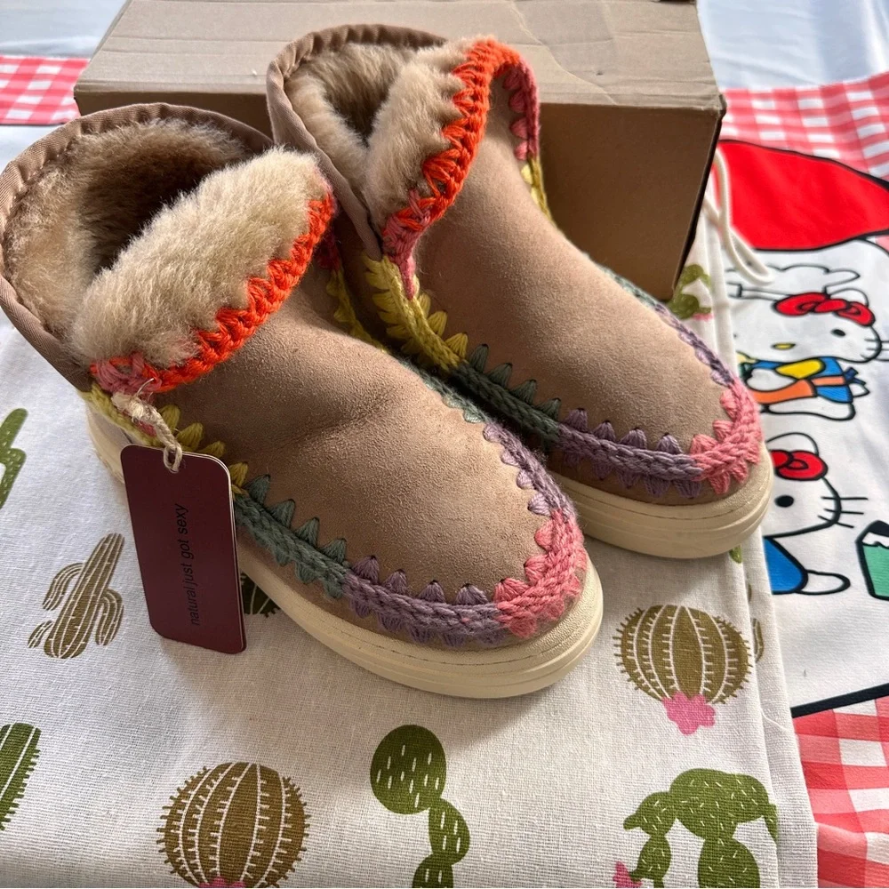 Mou Light Brown Patchwork Woven Snow Boots - Picture 4 of 7